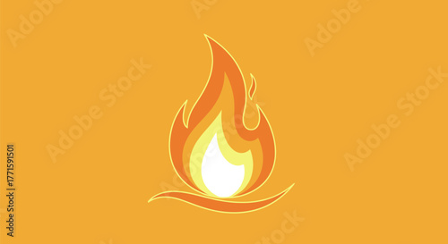 Stylized flame illustration featuring layers of orange and yellow, against a warm backdrop