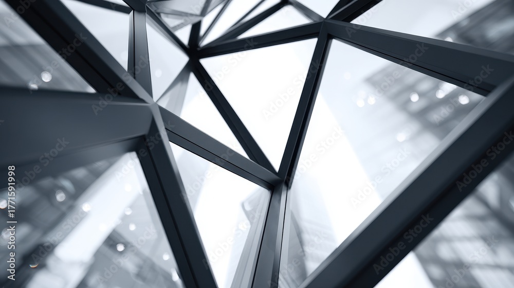Naklejka premium Modern Corporate Glass and Steel Geometric Architecture Interior