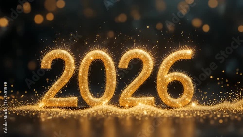 Brightly colored fireworks celebrate a happy new year 2026 holiday with star vector illustration
