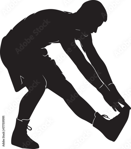 Athlete silhouette stretching hamstring warmup dynamic movement fitness training concept