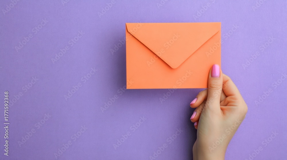 Fototapeta premium Hand holding coral envelope