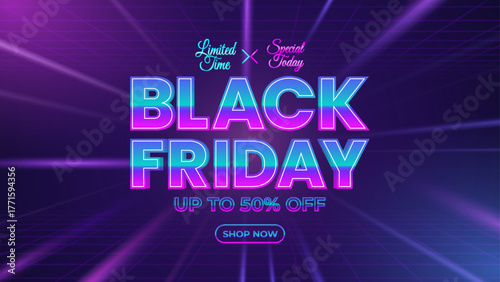 Limited Time Black Friday Neon Sale Banner With discount And Shop Now