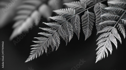 Fern leaves grayscale closeup