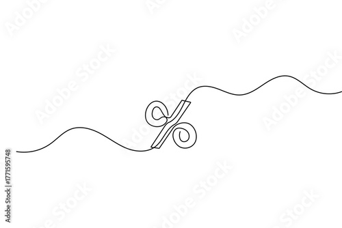 Percent mark continuous single one line minimalist outline vector illustration isolated design
