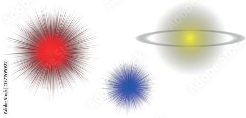 Red Blue and Yellow Starbursts and Ringed Planet abstract