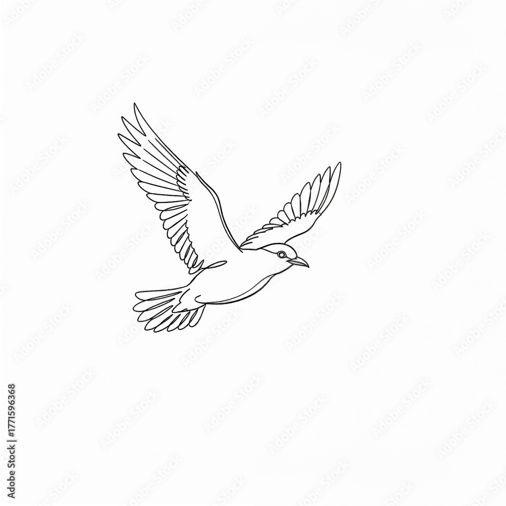 Obraz premium Outline drawing of flying bird with wings spread and elegant posture, representing freedom and nature. Artistic depiction emphasizes the beauty of flight,