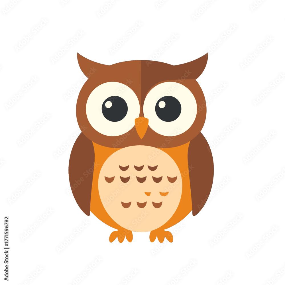 Fototapeta premium Cute Brown and Orange Owl Illustration with Big Eyes on White Background