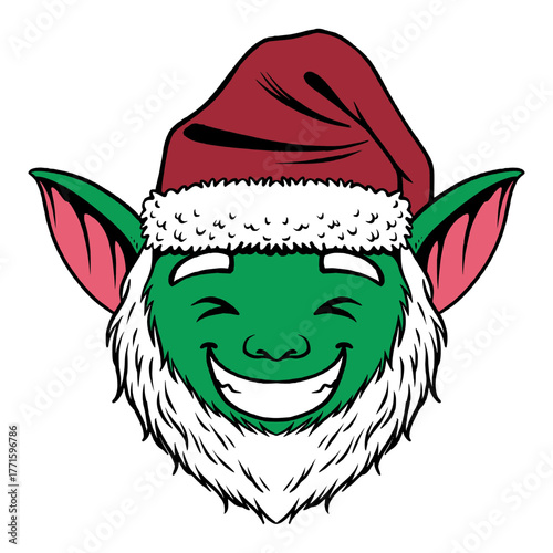 Cartoon goblin wearing Christmas hat hand drawing style