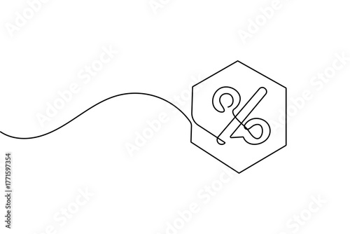 Percent mark continuous single one line minimalist outline vector illustration isolated design

