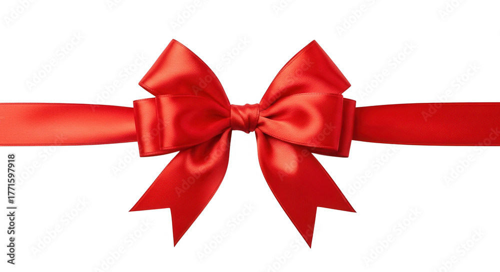 Fototapeta premium Vibrant red satin bow with ribbon isolated on transparent background