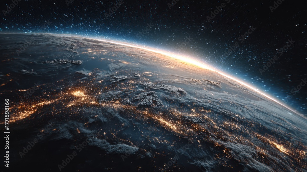 Fototapeta premium Earth from space sunrise