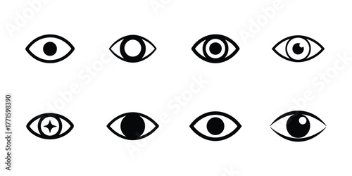 Vector eye icons set isolated on clean background