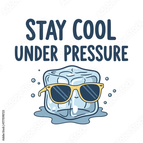 Ice Cube Wearing Sunglasses with "Stay Cool Under Pressure" Text