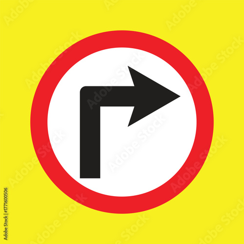 Turn right mandatory traffic sign used in Indonesia. This circular blue or white sign with a right arrow indicates that drivers must turn right