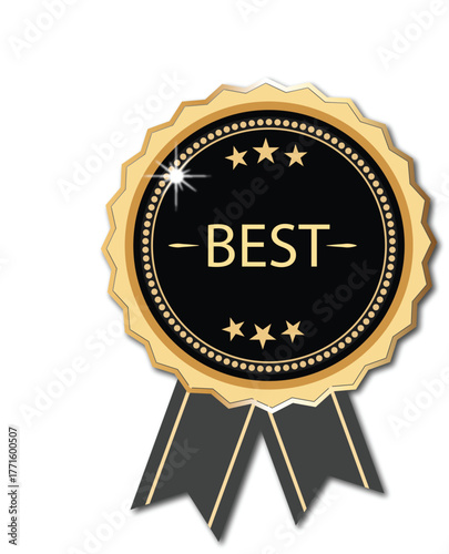 golden award best badge seal ribbon premium winning top quality emblem trophy vector design