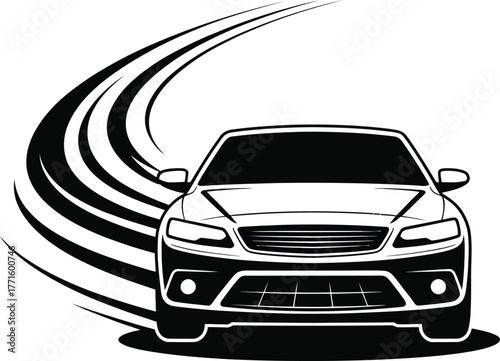 Dynamic car silhouette with streaking motion lines representing speed and performance