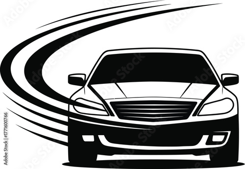 Dynamic car silhouette with speed lines represents automotive motion and performance