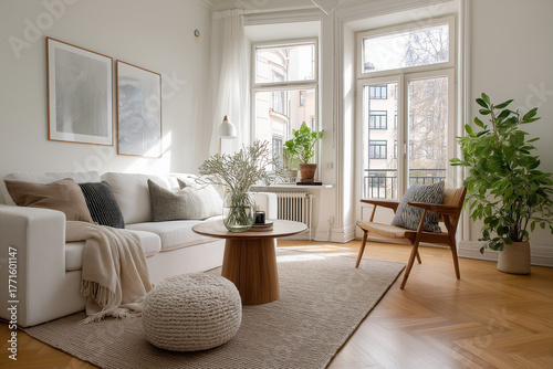 Cozy Scandinavian living room minimalist design soft