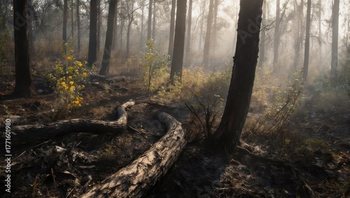 Sunlit Forest Floor - A Serene Scene of Natures Beauty.