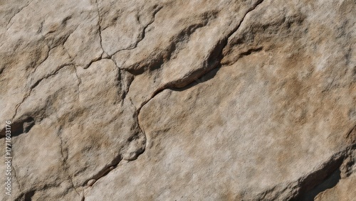 Textured rock surface with cracks and shadows in natural light.