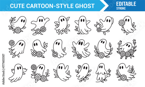 Adorable Halloween ghost vector bundle — minimal cute cartoon spooky characters