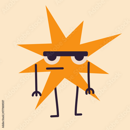 Dissatisfied, gloomy star in flat, cartoon, minimalist style. Simple hand-drawn character