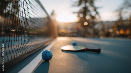 Embracing Community Unity: Pickleball Rally at Golden Hour with Partner Mid Court in Inclusive Sport Mood