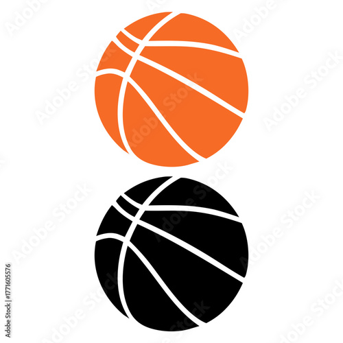 Orange and black basketballs with white lines on black background
