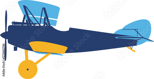 Vintage biplane in blue and yellow