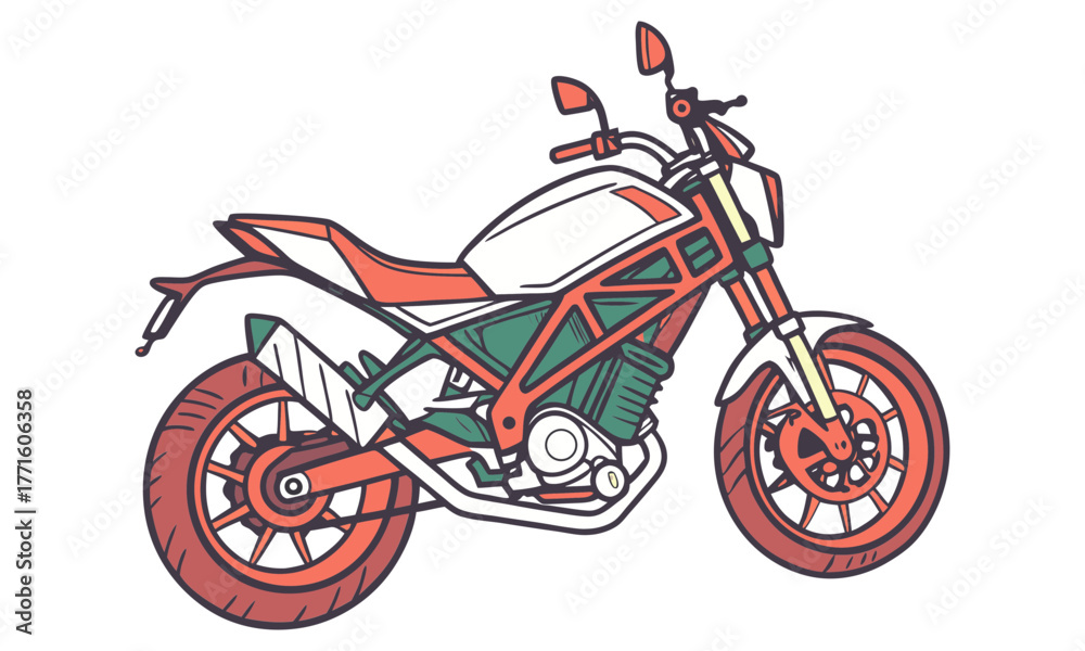 Fototapeta premium Stylized orange and green motorcycle illustration