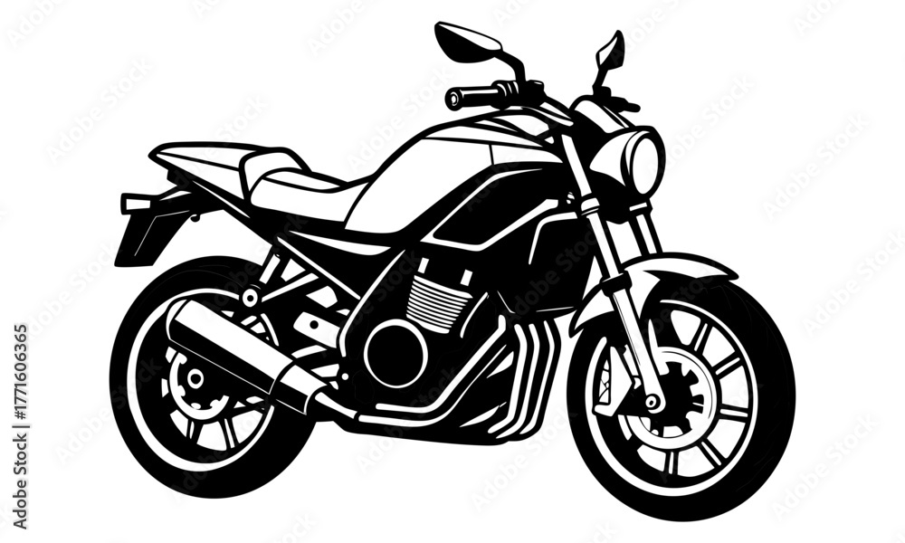 Fototapeta premium Stylized white motorcycle illustration on black background