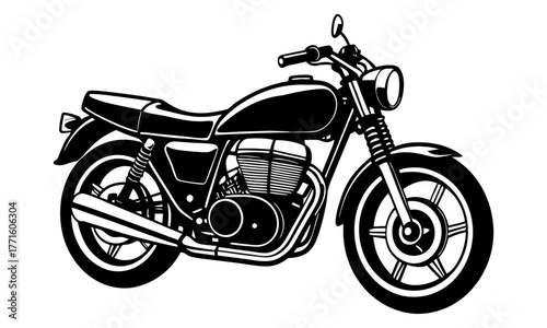 Classic motorcycle silhouette in white on black background