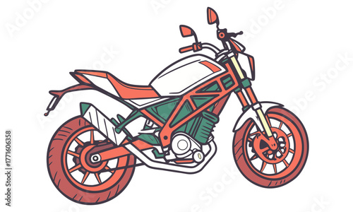 Stylized orange and green motorcycle illustration