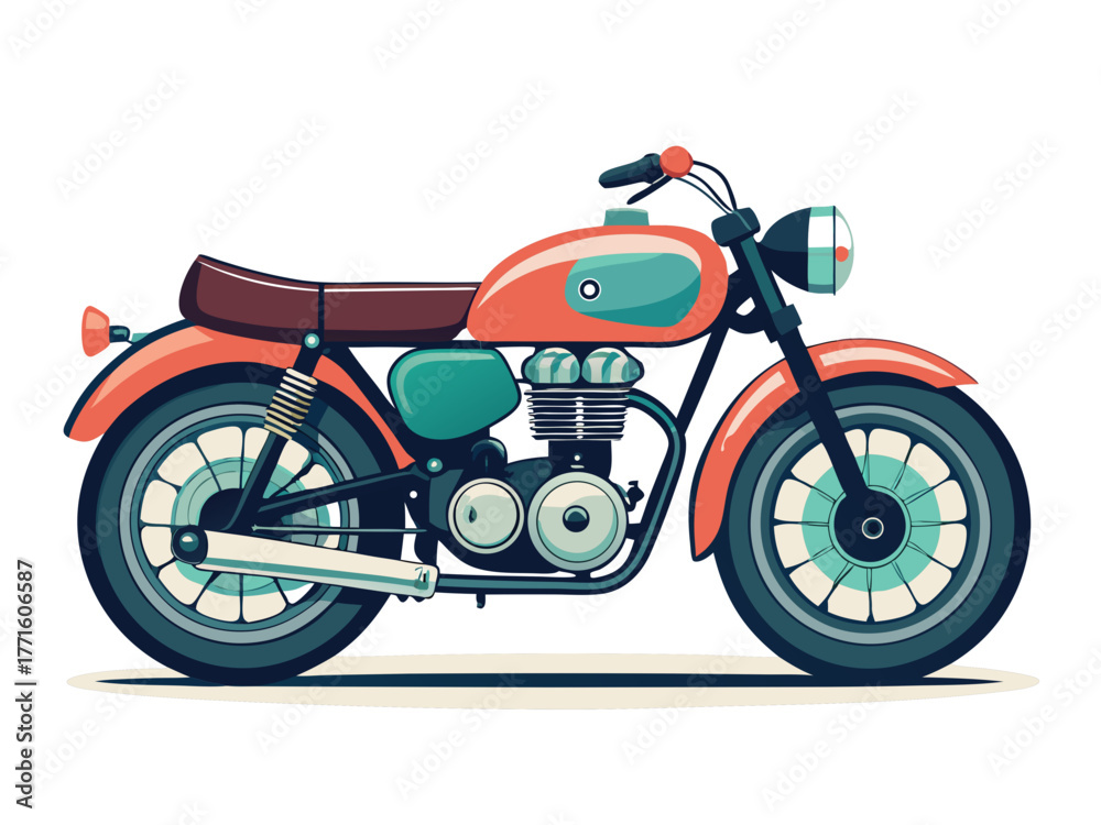 Obraz premium Retro motorcycle illustration with orange and teal color scheme