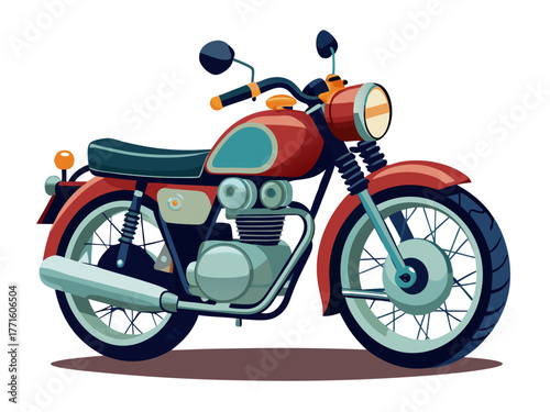 Retro red motorcycle with teal accents