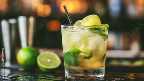 Sweet and refreshing caipirinha national cocktail