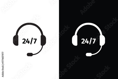 Minimal 24 7 customer support headset vector design