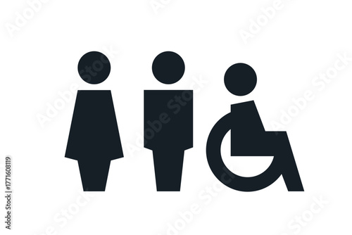 WC pictograms: standard and accessible toilet. Toilet icons, pictograms. WC symbols, vector logo illustration.
