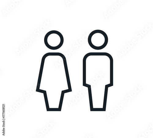 Gender icon. Man and Woman icon isolated minimal design. Toilet line icon, outline vector sign, linear style pictogram isolated on white. WC symbol, vector logo illustration.