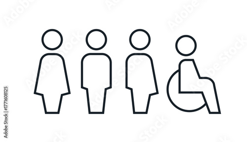 All gender restroom sign. Toilet line icon, linear style vector pictogram. WC gender symbol.
