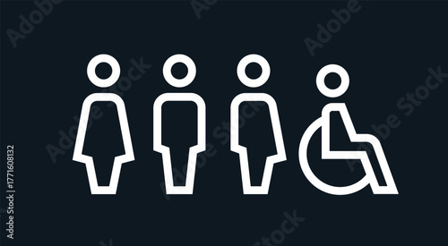 All gender restroom sign. Toilet line icon, linear style vector pictogram. WC gender symbol.
