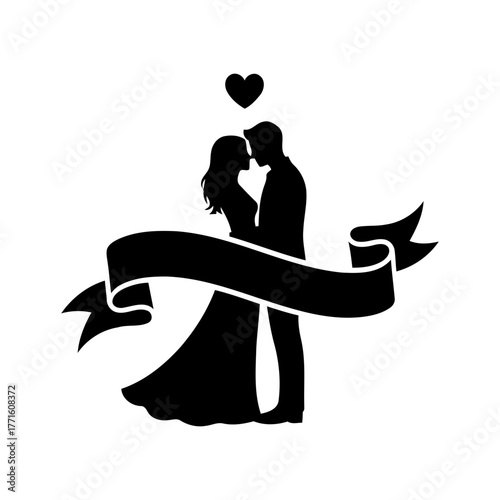 Vector art of silhouette of a couple embracing under a heart
