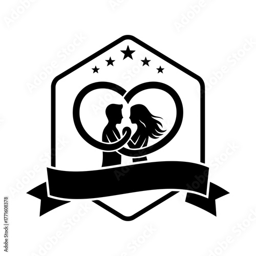 Vector art of silhouette of a couple in a heart emblem