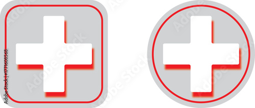 Plus Sign Vector Icon Set. Minimalist Add Symbol for Medical, Math, and Interface Design. Medical First Aid Plus Sign Icon, Red Emergency Symbols.

