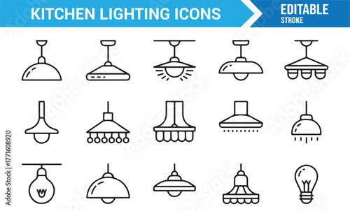 Minimal pendant light icons — modern kitchen and home illumination design collection