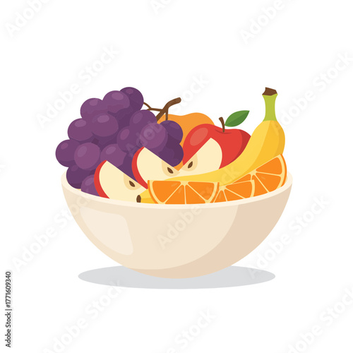 Delicious Fruit Bowl A Vibrant Mix of Healthy Treats with Grapes, Apples, Banana & Oranges