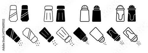 Salt shaker seasoning line icon set for food apps and websites.