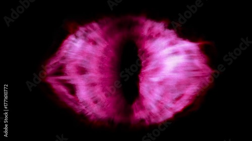 Dynamic magic eye with neon pink flame and smoke.
