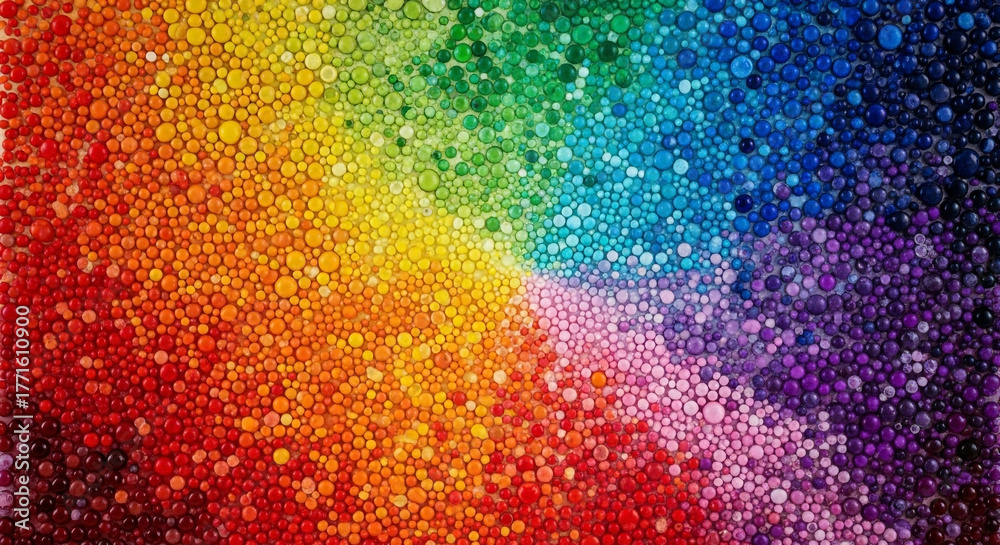 Fototapeta premium Vibrant rainbow array of tiny colorful spheres creating a stunning mosaic background, perfect for adding a dynamic, cheerful touch to your creative projects