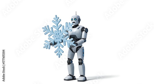 Advanced robot holding a large, intricate snowflake symbolizing innovation and winter technology solutions